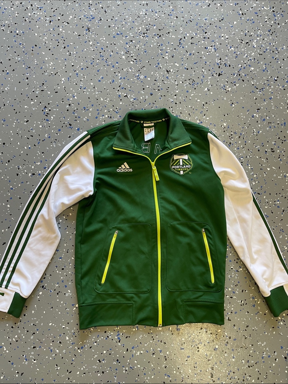 adidas Green and White Portland Timbers Soccer Track Jacket